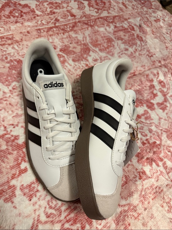 adidas Shoes - adidas White Sneakers with Black Stripes and Brown Platform